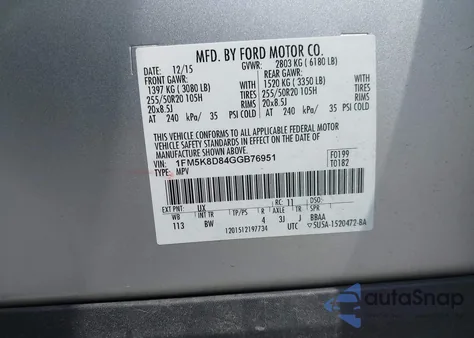 2016 Ford Explorer Xlt from USA, damaged, VIN 1FM5K8D84GGB76951